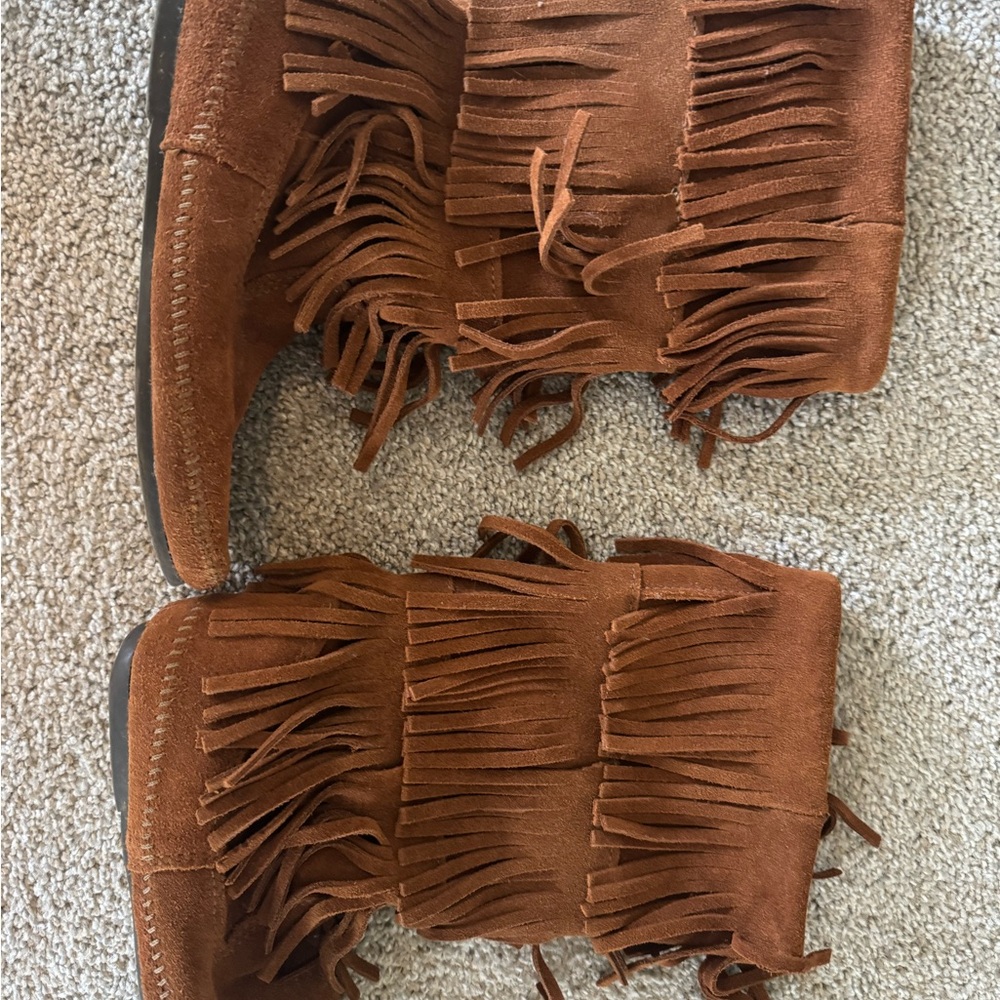 Minnetonka Brown Fringe Ankle Boots